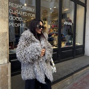 Zara sweater jacket cardigan faux fur fuzzy winter coat